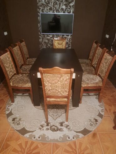 mini stol: Qonaq otağı üçün, Kvadrat masa, 8 stul