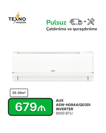 kondisioner yerden: Kondisioner AUX, 20-25 kv. m, Split sistem, Kredit yoxdur, Pulsuz quraşdırılma