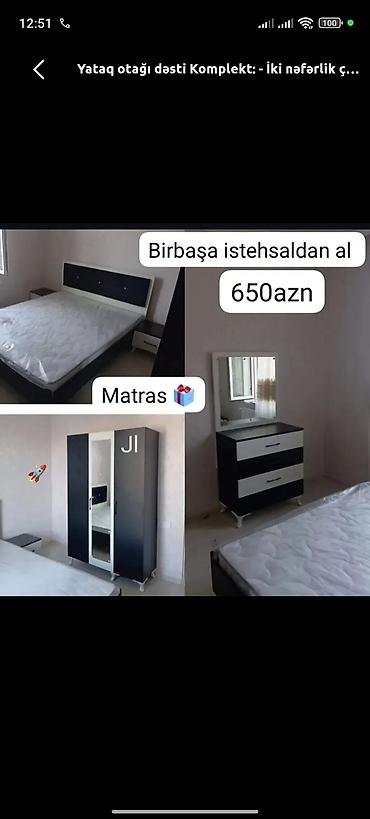 mebel kreditle: Yataq otağı dəsti – Komplekt İki nəfərlik çarpayı başlıqlı — 1