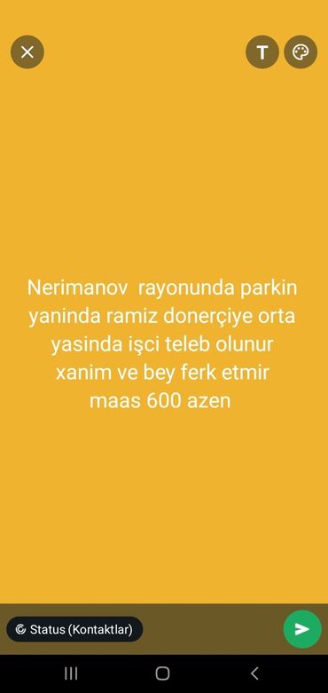 Aşpazlar: Aşpaz tələb olunur, Qutabçı, 30-45 yaş, 1 ildən az təcrübə