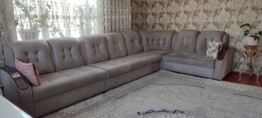 купить диван бу недорого: Угловой диван, цвет - Серебристый, Б/у