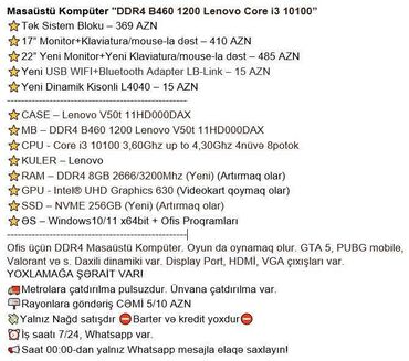 Masaüstü kompüterlər və iş stansiyaları: Masaüstü Kompüter "DDR4 B460 1200 Lenovo Core i3 10100” ⭐Tək Sistem -da lalafo.az — 2 Masaüstü kompüterlər və iş stansiyaları: Masaüstü Kompüter "DDR4 B460 1200 Lenovo Core i3 10100” ⭐Tək Sistem — 2