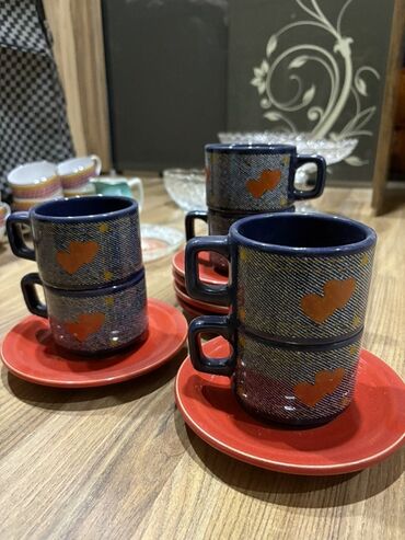 Mətbəx aksesuarları: Qəhvə dəsti, rəng - Göy, Keramika, 6 nəfərlik