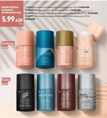 Оriflame kishi ve qadinlar ucun roll dezodorantlar, 50ml