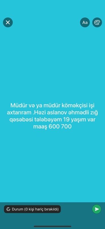 Ofis-menecerlər, katiblər: Köməkçi. 1-2 illik təcrübə