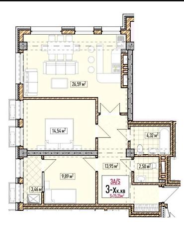 Продажа квартир: 3 комнаты, 75 м², Асанбай мкр Элитка, 11 этаж, ПСО (под самоотделку) — 2