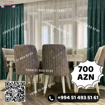 Masa və oturacaq dəstləri: Qonaq otağı üçün, Yeni, Açılmayan, Dördbucaq masa, 6 stul — 24