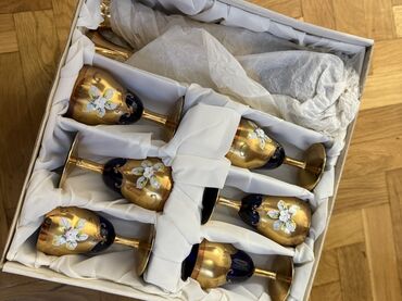 богемское стекло фужеры: Qədəhlər, rəng - Qızılı, Şüşə