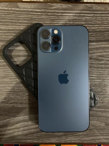 телефон iphone x: IPhone 12 Pro Max, Колдонулган, 128 ГБ, Көк, Коргоочу айнек, Каптама, 87 %