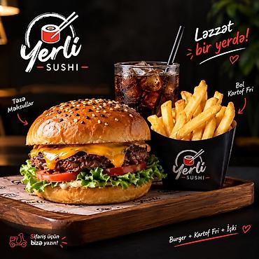 Sifarişlə hazır yeməklər: Yerli Sushi – Təzə dad, yerli keyfiyyət! Sushi və fast‑food menyusu — 18