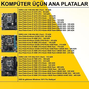 Ana platalar: Kompüter üçün Ana Platalar ⭐DDR3 LGA 1155 Alfa H61 (Yeni) - 55 AZN — 2