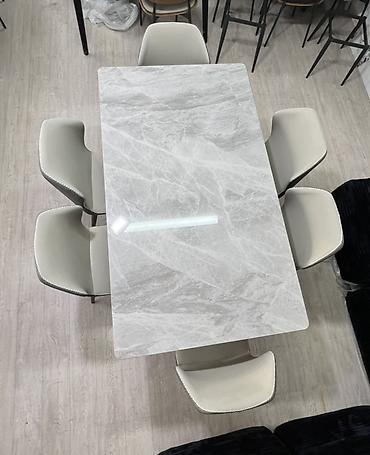 study table: Обеденная группа: прямоугольный стол с каменной столешницей и 6 — 3