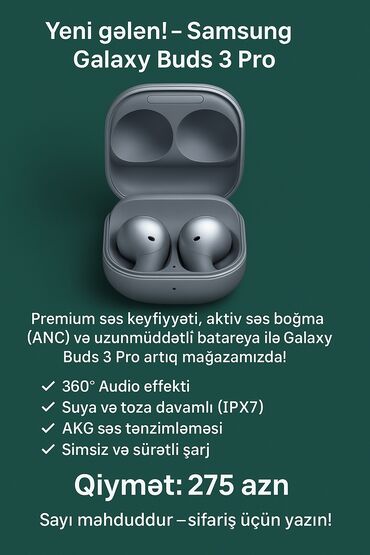 buds pro: Yeni Simsiz (Bluetooth) Qulaqcıqlar, Samsung, rəng - Qara