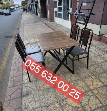 Masa və oturacaq dəstləri: Qatlanan, Dördbucaq masa, 4 stul — 1