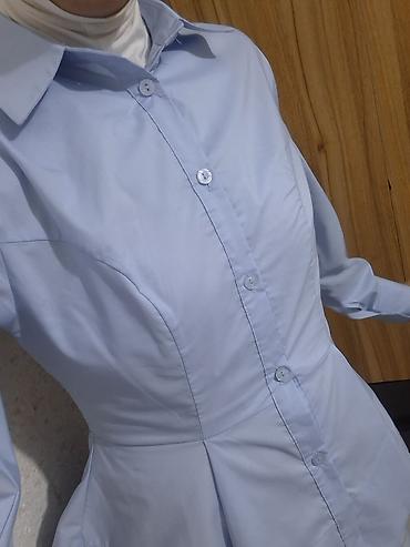 light blue: Блузка, Классическая модель, Хлопок, Однотонный — 2