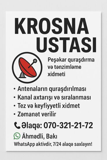 paltaryuyan ustasi yasamal: Peyk antenalarının quraşdırılması | Quraşdırılma, Təmir, Tənzimlənmə