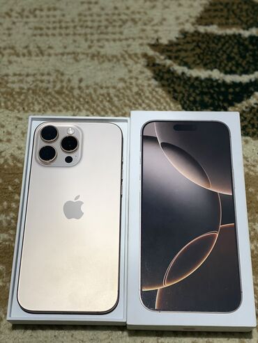 скупка бытовая техника: IPhone 16 Pro Max, Колдонулган, 256 ГБ, Desert Titanium, Каптама, Кабель, Заряддоочу түзүлүш, 100 %