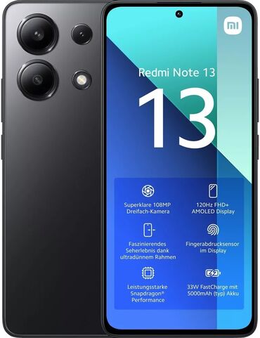 Redmi: Redmi, Redmi Note 13, Б/у, 128 ГБ, цвет - Черный, 2 SIM