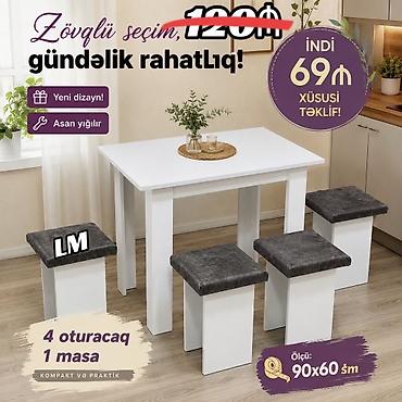 kreditle stul: Mətbəx üçün kompakт stol və 4 taburet dəsti - Dəst: 1 masa + 4 — 3