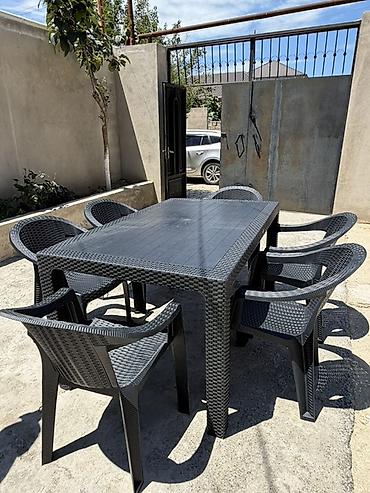 Bağ/balkon üçün masa və 6 ədəd stul dəsti - Material: yüksək