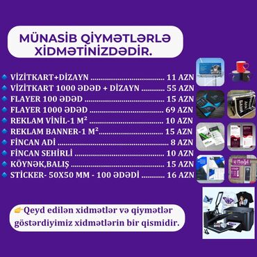 Reklam, çap: Vizitkart+Dizayn . 11 Azn 🔹