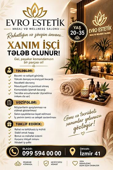 Gözəllik Salonları: Kosmetoloq tələb olunur, Fiks edilmiş ödəniş, Təcrübəsiz, Təlim — 1