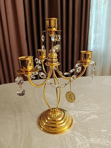 Qızılı rəngdə klassik üslubda şamdan - Material: metal korpus, parlaq