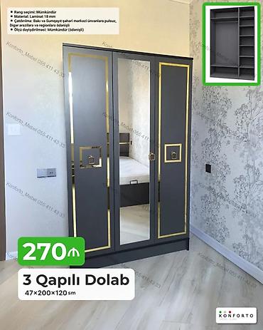 3 qapılı paltar dolabı Ölçü: 47×200×120 sm Material: 18 mm laminat