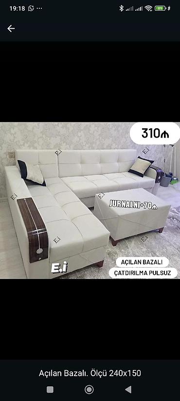 Açılan bazalı künc divan dəsti - Ölçü: 240 x 150 sm - Rəng: açıq krem