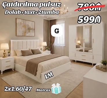 Yataq otağı dəsti – Dolab + taxt + 2 tumba - Rəng: ağ, qızılı