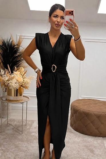 Elegantna midi/maksi haljina sa V-izrezom i lagano podignutim