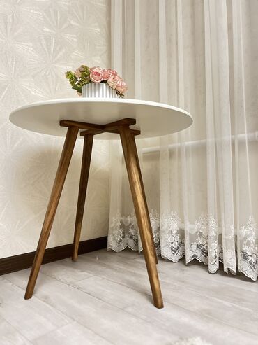 круглый деревянный стол реставрация лаком: Стол, цвет - Белый, Новый