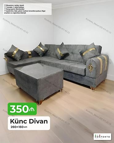 Künc divan + puf/oturacaq Ölçü: 260 × 160 sm Qiymət: 350 ₼