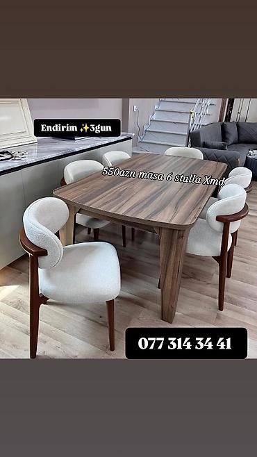 Yemək otağı dəsti – masa + 6 ədəd stul - Masa: taxta teksturalı