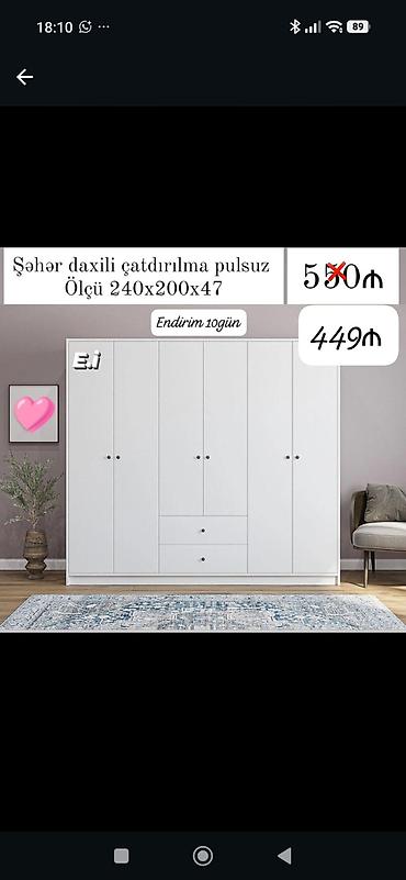 tap az saatlar: Ağ rəngdə çoxfunksiyalı paltar şkafı - Ölçü: 240 x 200 x 47 sm (eni x — 1