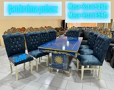 2 ci el taxt: Klassik üslubda yemək otağı dəsti - Masa: mavi rəngdə, parlaq səthli — 1