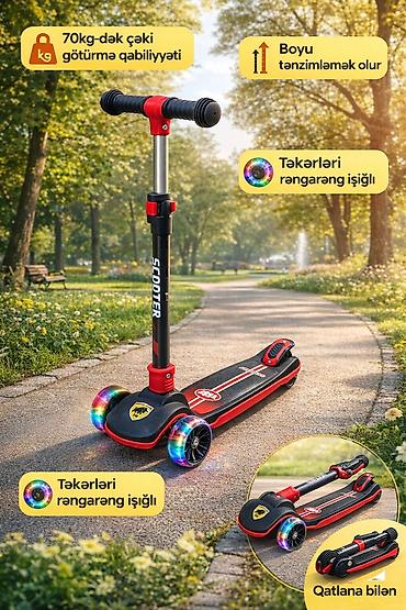 Motonəqliyyat: Uşaq skuterı – 3 təkərli, LED işıqlı, qatlanan model - 70 kq‑a qədər — 1