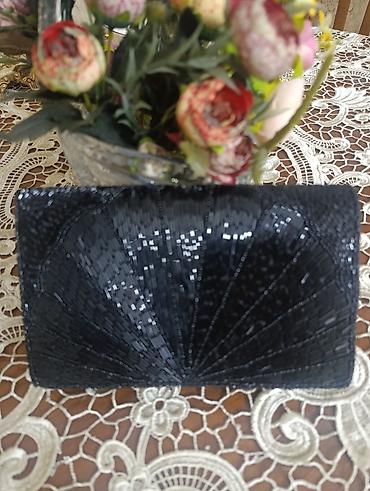 deri canta: Zərif axşam/clutch çantası – qara rəngdə, tamamilə muncuq və — 1