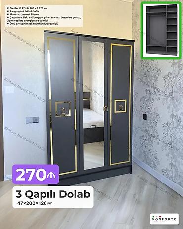 3 qapılı geyim dolabı - Ölçülər: 47 × 200 × 120 sm - Material: 18 mm — 1