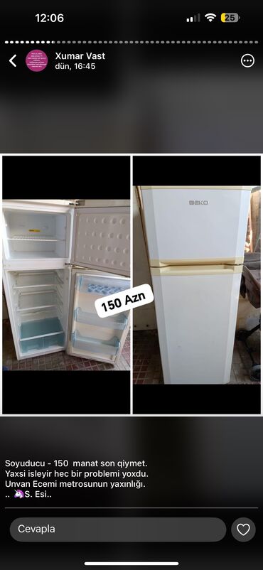 Separatorlar: İşlənmiş 2 qapılı Soyuducu Satılır, rəng - Ağ