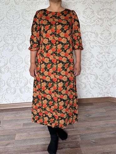 бишкек алтын: Күнүмдүк көйнөк, Жай, Узун модель, Вискоза, 4XL (EU 48)