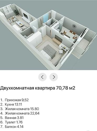 горгаи: 2 комнаты, 71 м², Городское ГАИ 108 серия, 8 этаж, ПСО (под самоотделку) — 3