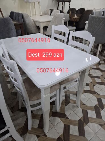 Masa və oturacaq dəstləri: Mətbəx üçün, Yeni, Açılmayan, Dördbucaq masa, 4 stul — 5