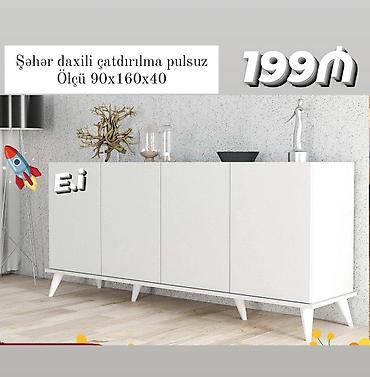 ofis dolab: Ağ rəngli müasir bufet/komod - Ölçü: 90×160×40 sm - 4 qapılı geniş — 1