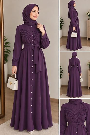 mirvari muncuqlar: Məhsul: Bənövşəyi rəngli hicablı maxi paltar - Model: Tam uzunluqda — 1