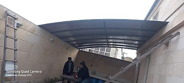 Polikarbonat örtüklü dəmir karkaslı talvar/kölgəlik konstruksiyası. -