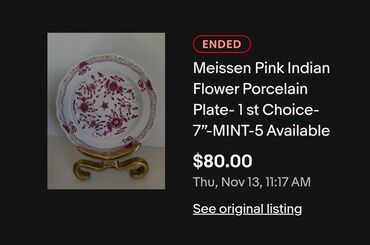 Ostali antikviteti: Tanjiri 8 kom.Meissen Indian Pink Flowers.4g. Meissen tanjiri 8 — 7