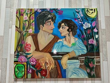 Gəmi modelləri: Orijinal yağlı boya tablo – Romantik gecə səhnəsi - Mövzu: Ay işığı
