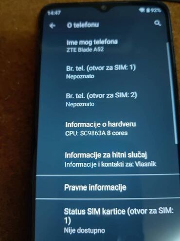 ZTE: ZTE Blade A52, 64 GB, bоја - Tamnoplava, Otisak prsta, Dual SIM, Face ID — 2