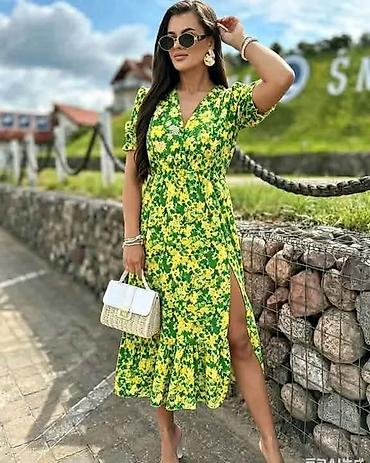mango sandale: Ženske letnje midi haljine – cvetni print - Kroj: midi dužina sa — 3